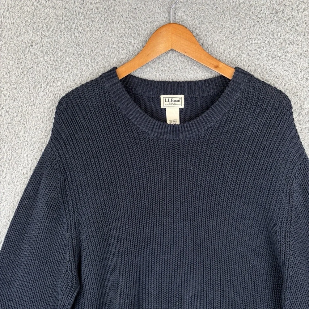 Vintage LL Bean‎ Sweater Mens 2XLT Tall Navy Rib Fisherman Knit Crewneck Cotton